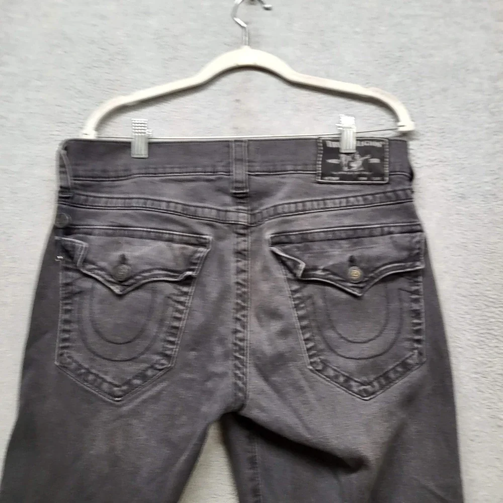 True Religion Men Jeans 33 Gray Denim Ricky Relaxed Straight Logo 25